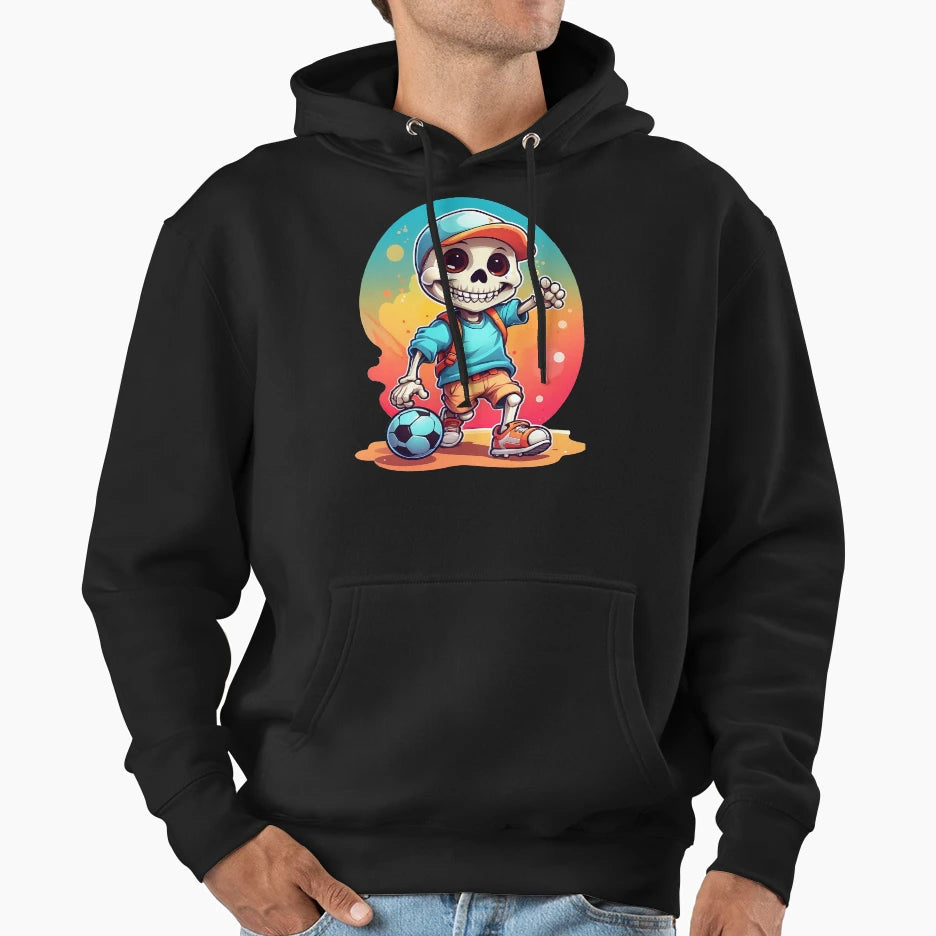 Cartoon Skull Playing Soccer Hoodie - Casual Everyday Wear Unisex - T-Shirt, Sweatshirt, Hoodie
