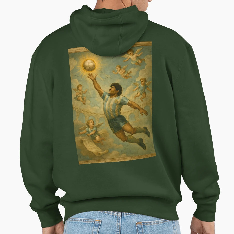 Maradona Hand God Divine Fresco Football Hoodie - Unique Graphic Unisex - T-Shirt, Sweatshirt, Hoodie