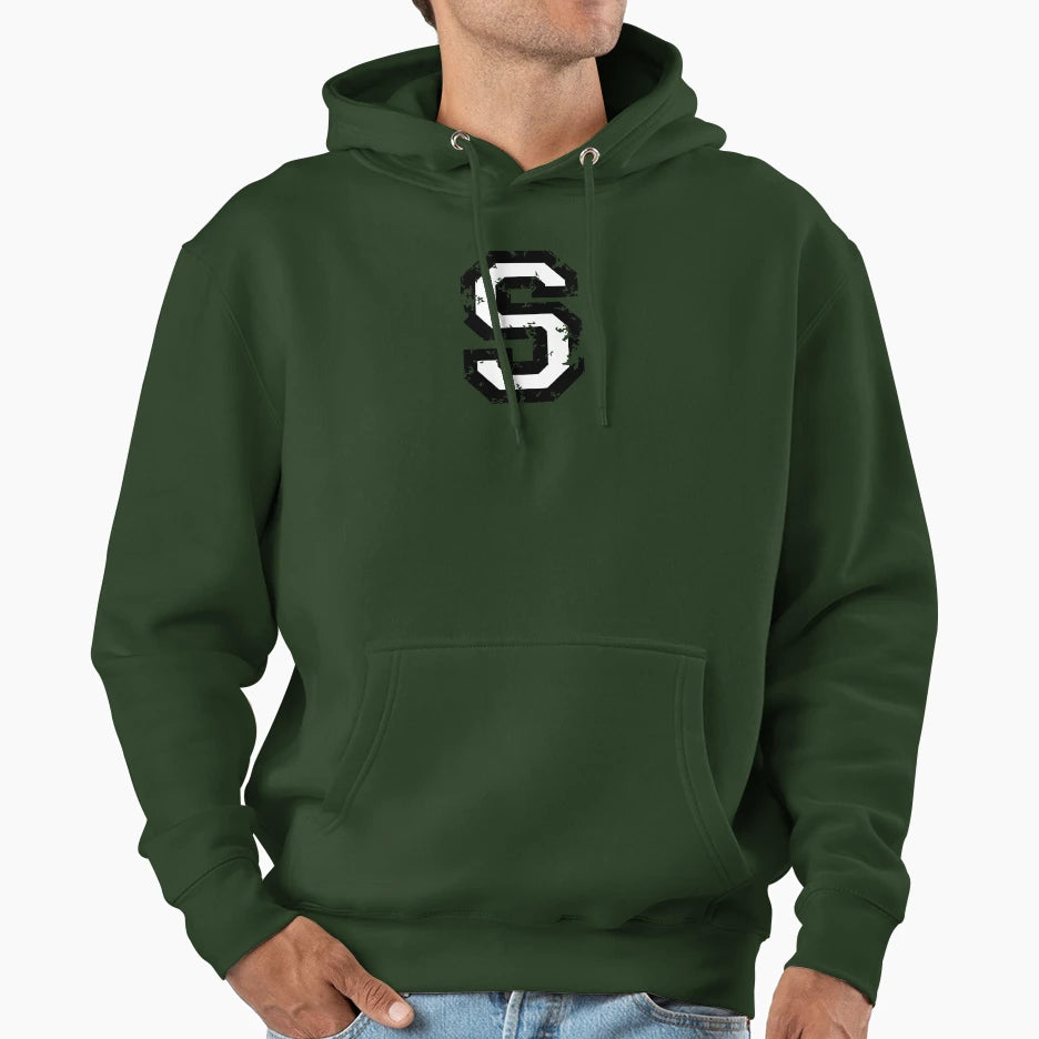 Letter S Distressed Two Color Black Hoodie - Fun Novelty Design for Adults - T-Shirt, Sweatshirt, Hoodie