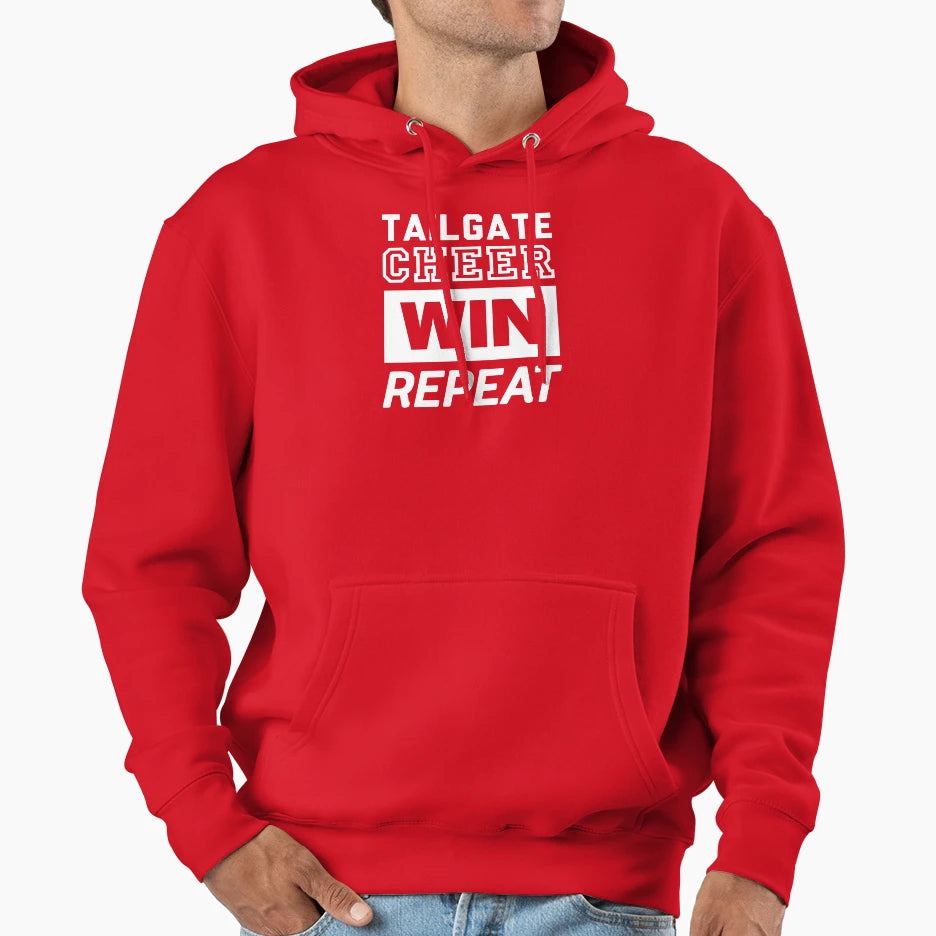 Tailgate Cheer Win Repeat Hoodie - Unique Graphic Men Women - T-Shirt, Sweatshirt, Hoodie