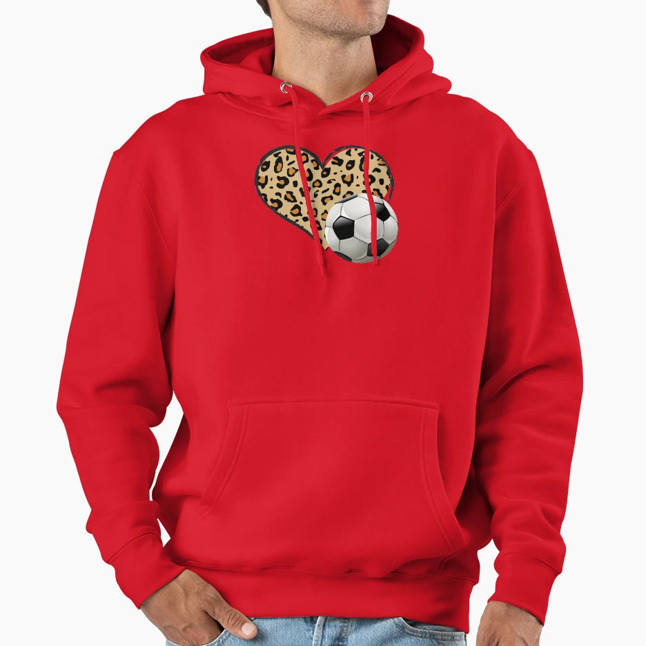 Soccer Love Leopard Heart Soccer Lovers Hoodie - Trendy Graphic Men Women - T-Shirt, Sweatshirt, Hoodie