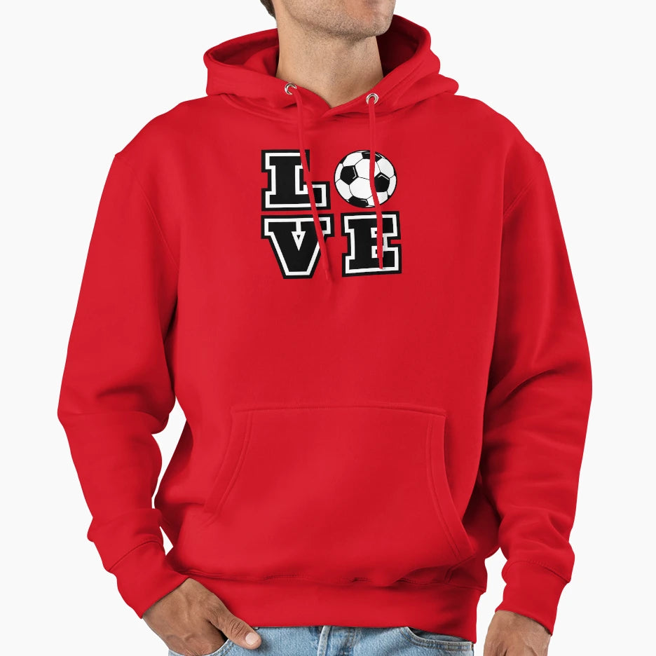 Love Soccer Sports Typography Hoodie - Fun Novelty Design for Adults - T-Shirt, Sweatshirt, Hoodie
