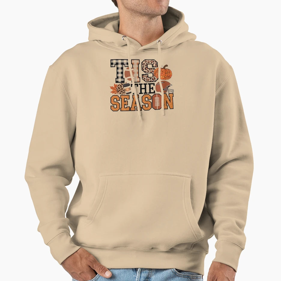 Tis Season Football Pumpkin Fall Autumn Hoodie - Streetwear Style Unisex - T-Shirt, Sweatshirt, Hoodie