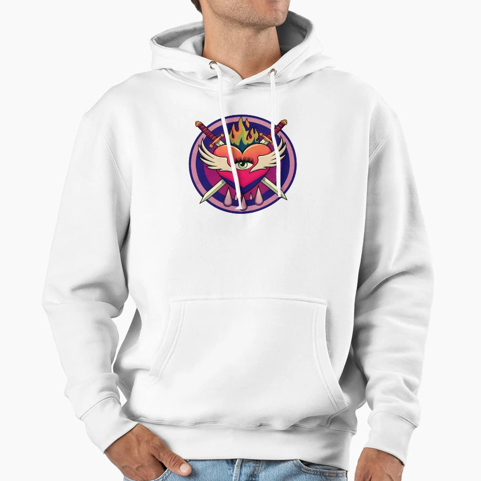 Flaming Heart Eye Hoodie - Streetwear Style for Adults - T-Shirt, Sweatshirt, Hoodie