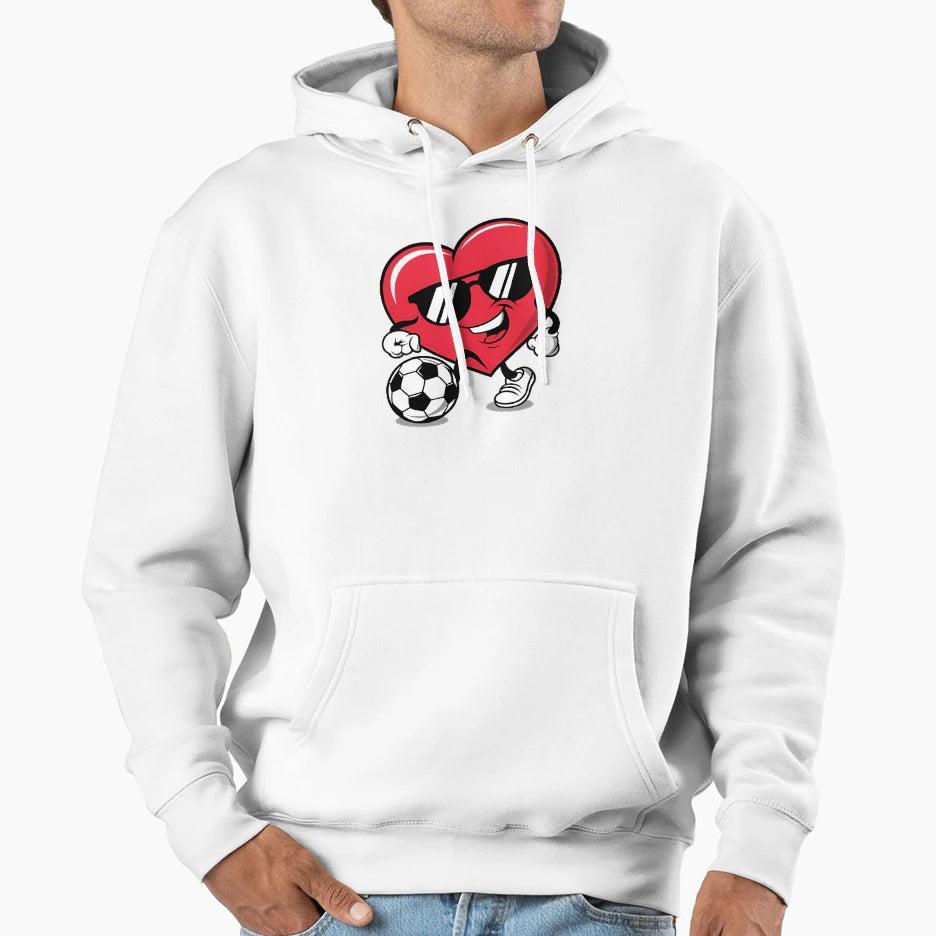 Heart Playing Soccer Fun Gift Fans Hoodie - Fun Novelty Design Men Women - T-Shirt, Sweatshirt, Hoodie
