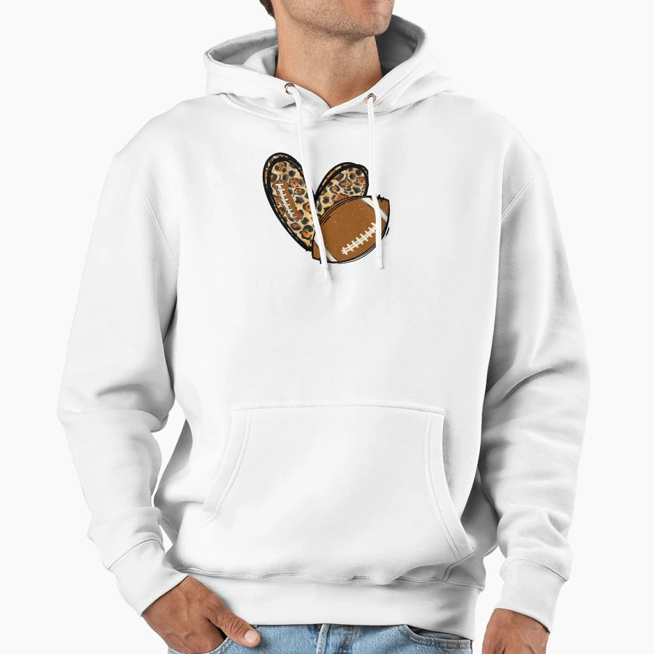 Football Heart Hoodie - Casual Everyday Wear Men Women - T-Shirt, Sweatshirt, Hoodie