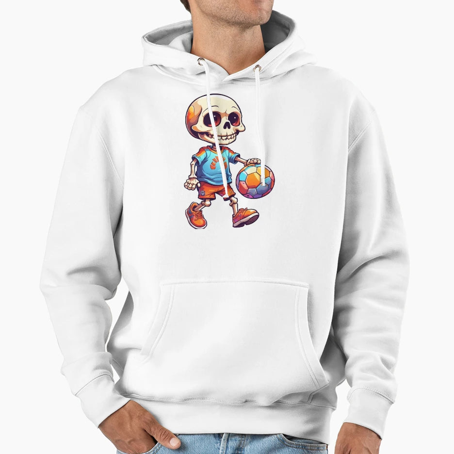 Skull Playing Football Hoodie - Novelty Apparel Men Women - T-Shirt, Sweatshirt, Hoodie