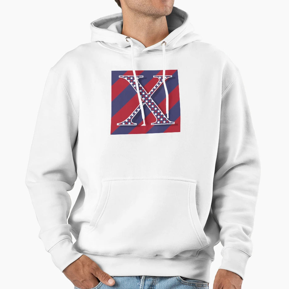 Letter X Americana Old Glory Red And Blue Hoodie - Trendy Graphic Unisex - T-Shirt, Sweatshirt, Hoodie