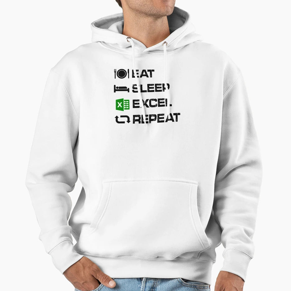 Eat Sleep Excel Repeat Gift Funny Excel Hoodie - Unique Graphic Men Women - T-Shirt, Sweatshirt, Hoodie