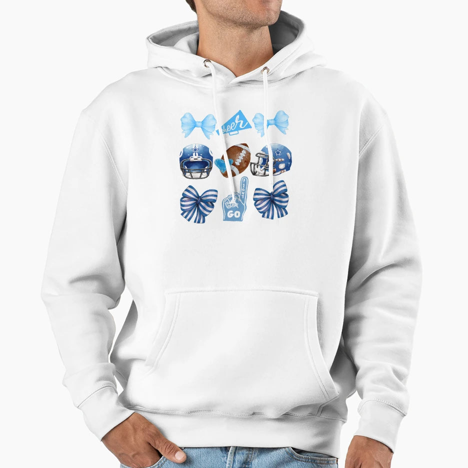 Dallas Blue Bow Cheer Icons Hoodie - Fun Novelty Design for Adults - T-Shirt, Sweatshirt, Hoodie