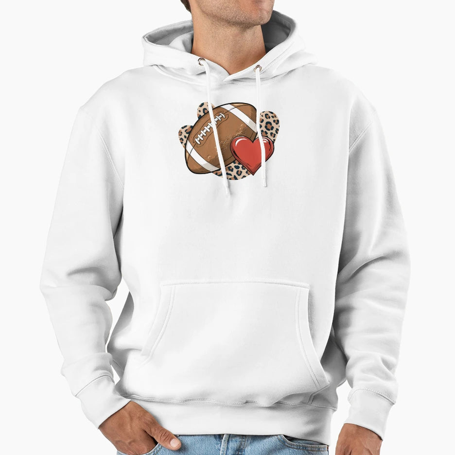 Football Heart And Leopard Hoodie - Fun Novelty Design for Adults - T-Shirt, Sweatshirt, Hoodie