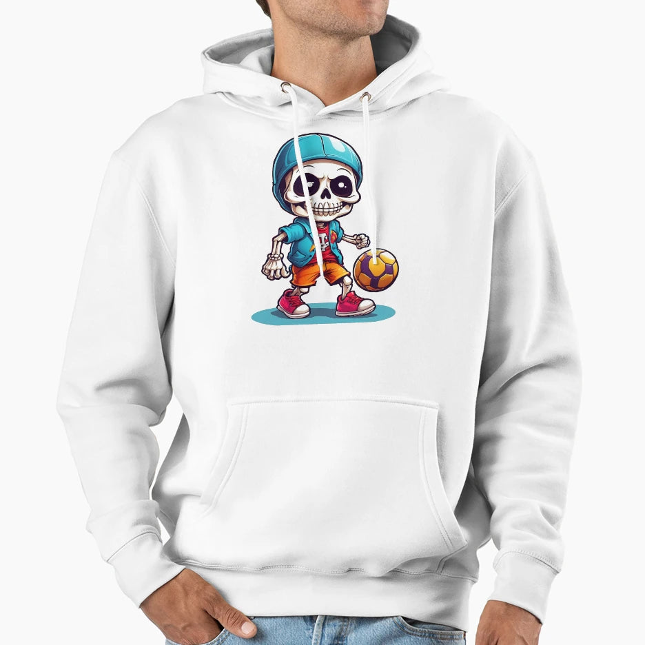 Cartoon Skull Playing Soccer Hoodie - Custom Art Print Unisex - T-Shirt, Sweatshirt, Hoodie