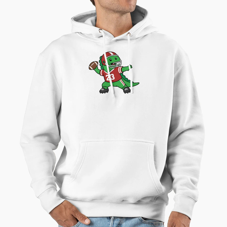 Dinosaur Football Player American Hoodie - Casual Everyday Wear Men Women - T-Shirt, Sweatshirt, Hoodie