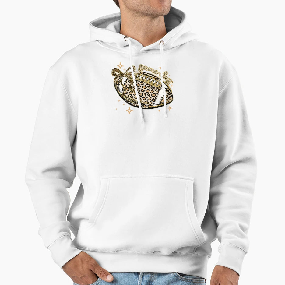 Leopard Glitter Game Day Football Hoodie - Unique Graphic for Adults - T-Shirt, Sweatshirt, Hoodie