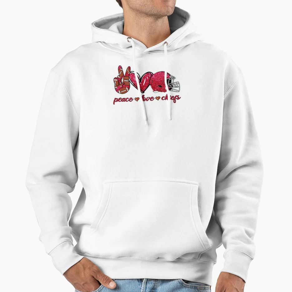 Peace Love Chiefs Football Team Hoodie - Fun Novelty Design Men Women - T-Shirt, Sweatshirt, Hoodie
