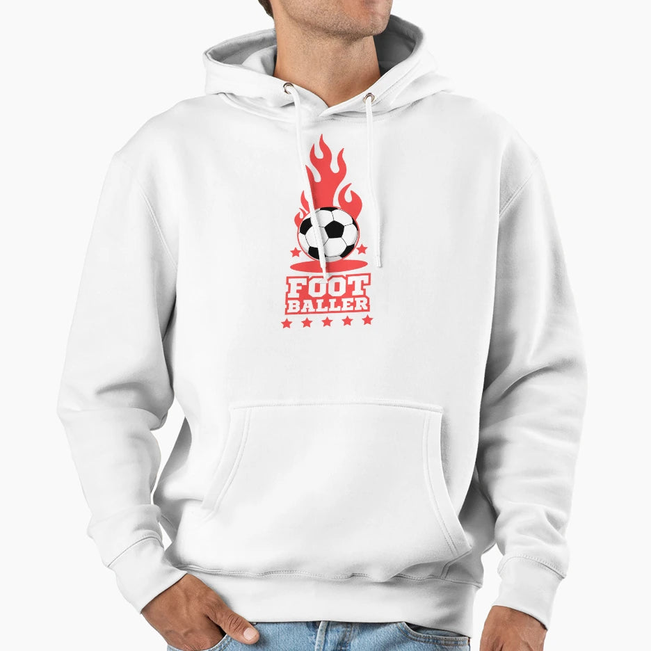 Footballer Football Player White Hoodie - Custom Art Print Men Women - T-Shirt, Sweatshirt, Hoodie
