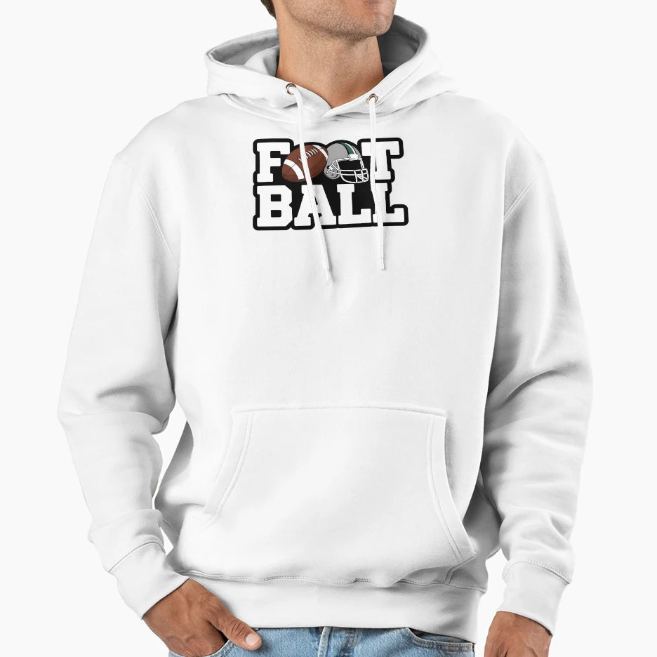 Football Bold Typography Ball Hoodie - Casual Everyday Wear Men Women - T-Shirt, Sweatshirt, Hoodie