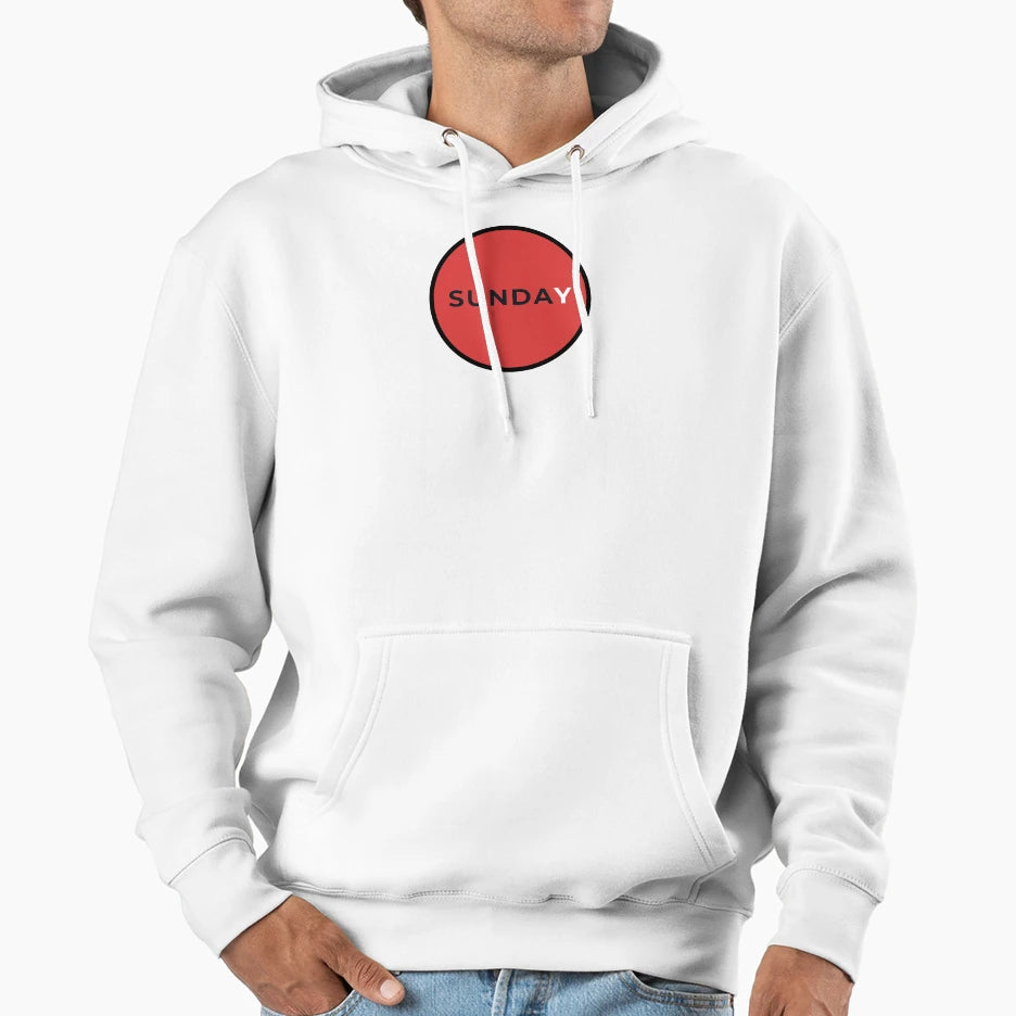 Red Circle Inscription Sunday Hoodie - Graphic Print Unisex - T-Shirt, Sweatshirt, Hoodie