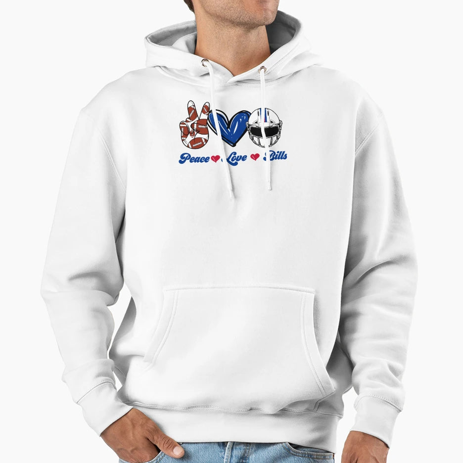 Peace Love Bills Football Team Hoodie - Aesthetic Graphic Unisex - T-Shirt, Sweatshirt, Hoodie