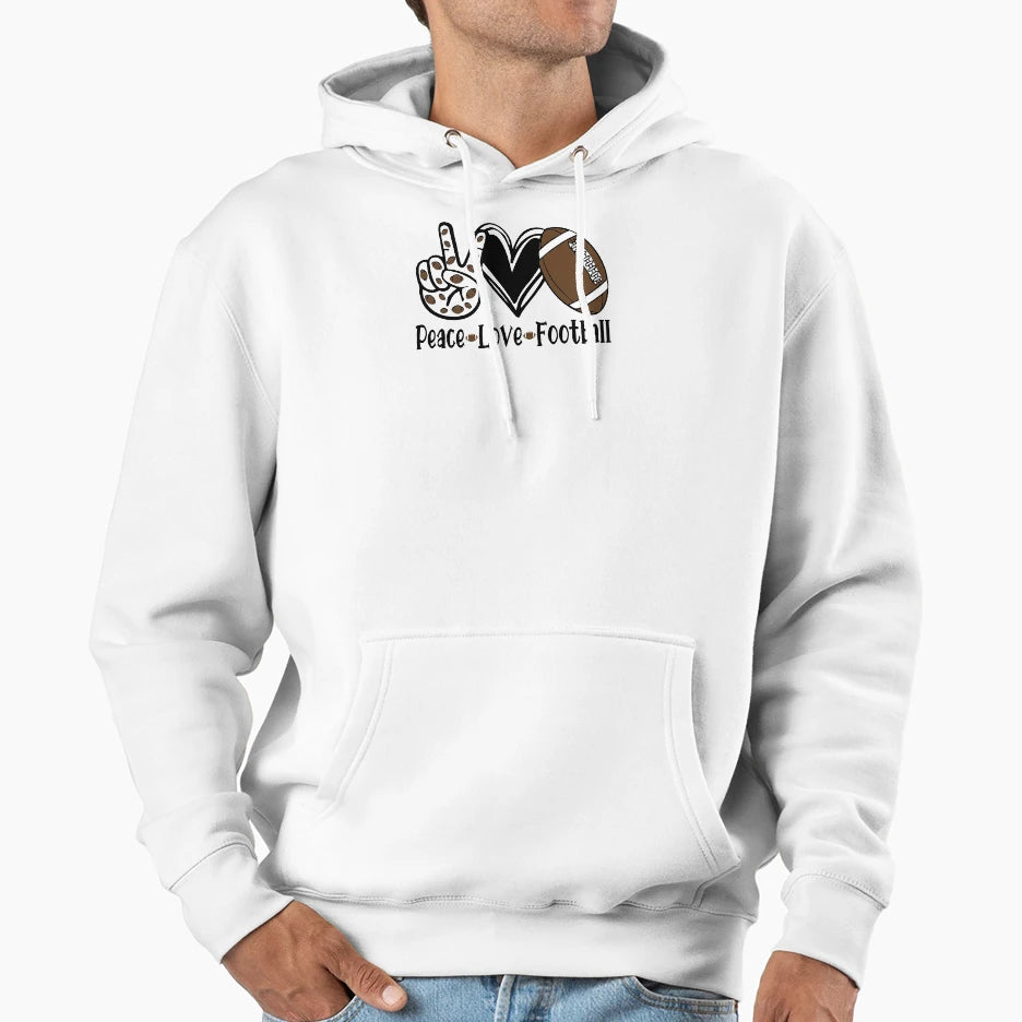 Peace Love Football Gift Football Hoodie - Trendy Graphic for Adults - T-Shirt, Sweatshirt, Hoodie