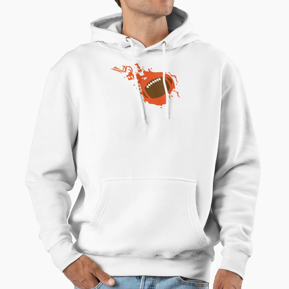 Rugby Ball American Football Flame Hoodie - Fun Novelty Design for Adults - T-Shirt, Sweatshirt, Hoodie