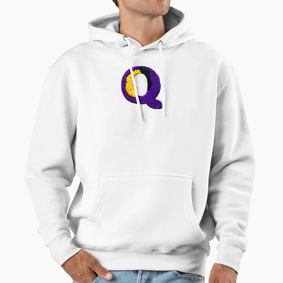 Letter Q Monogram Typography Collage Hoodie - Casual Everyday Wear Unisex - T-Shirt, Sweatshirt, Hoodie