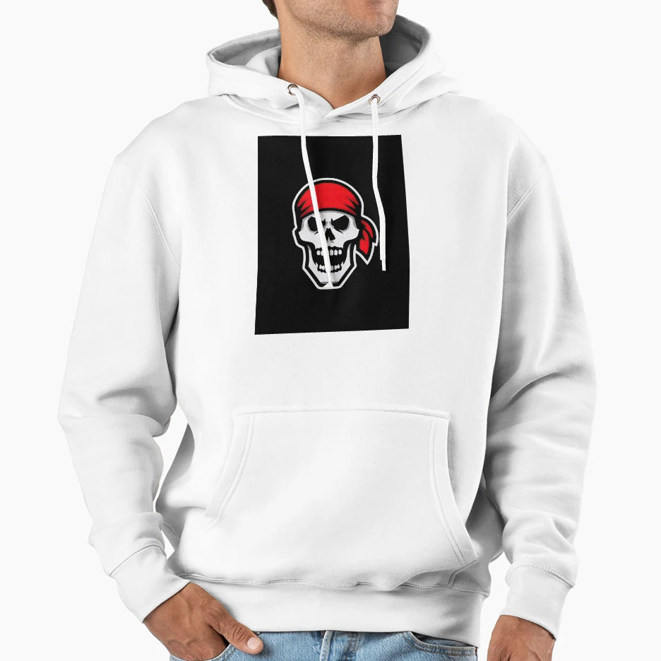 Simple Bold Pirate Skull Mascot Red Bandana Hoodie - Novelty Apparel Unisex - T-Shirt, Sweatshirt, Hoodie