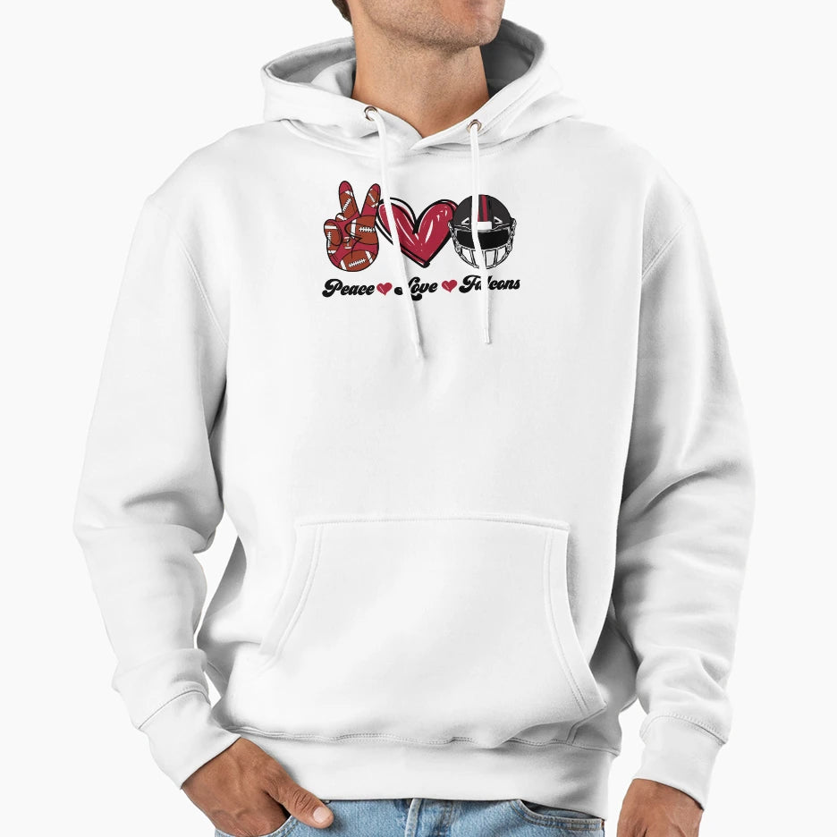 Peace Love Falcons Football Team Hoodie - Fun Novelty Design Unisex - T-Shirt, Sweatshirt, Hoodie
