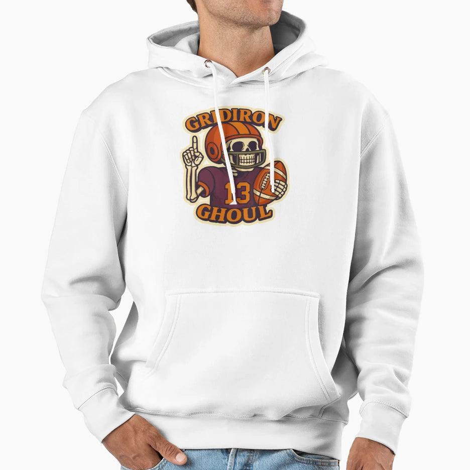 Gridiron Ghoul Spooky Football Skeleton Hoodie - Graphic Print Men Women - T-Shirt, Sweatshirt, Hoodie