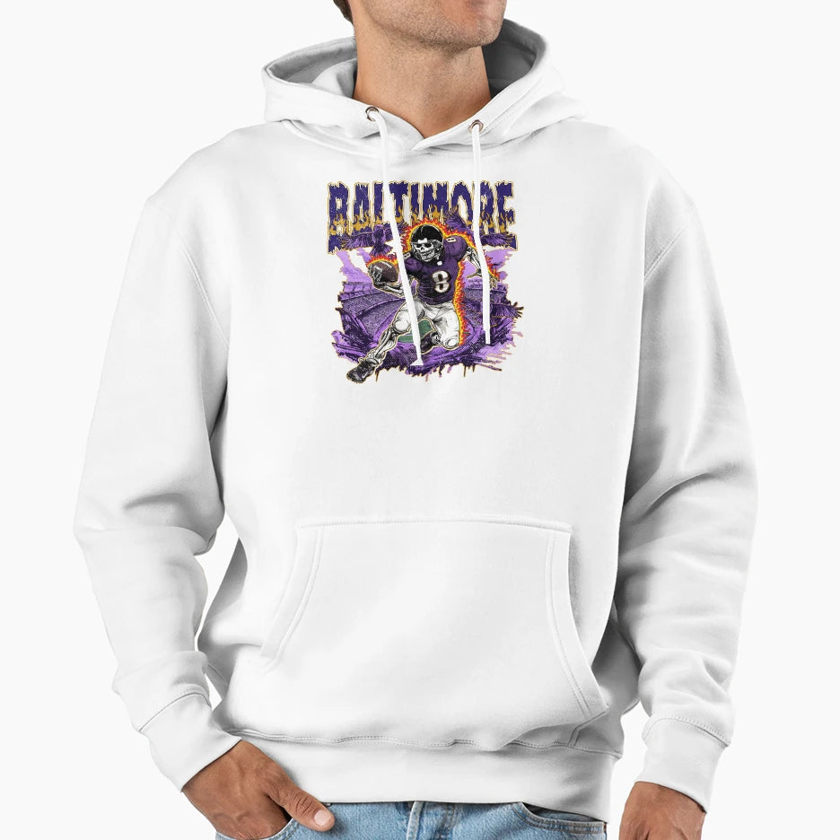 Baltimore Football Skull Hoodie - Trendy Graphic for Adults - T-Shirt, Sweatshirt, Hoodie