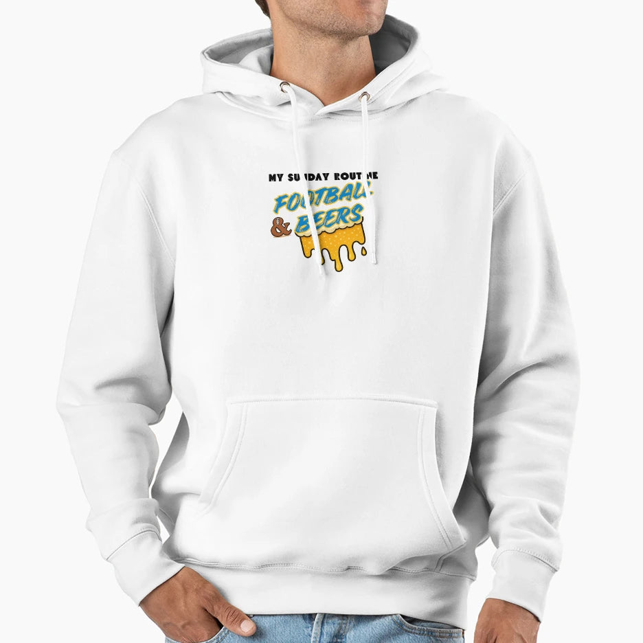 Football Beers Sunday Routine Funny Game Hoodie - Minimalist Print Unisex - T-Shirt, Sweatshirt, Hoodie