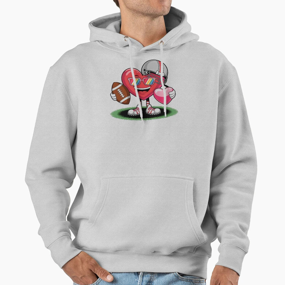 Valentines Day Heart Quarterback Hoodie - Fun Novelty Design Unisex - T-Shirt, Sweatshirt, Hoodie