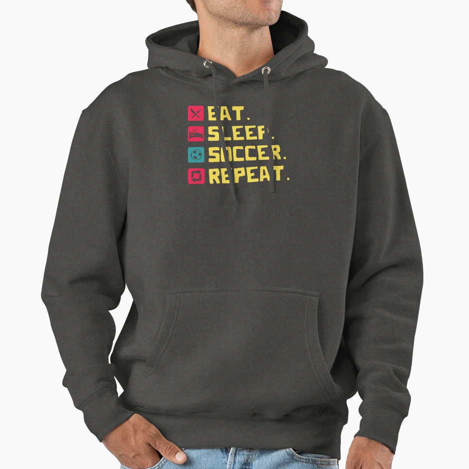 Eat Sleep Soccer Repeat Icons And Hoodie - Minimalist Print for Adults - T-Shirt, Sweatshirt, Hoodie
