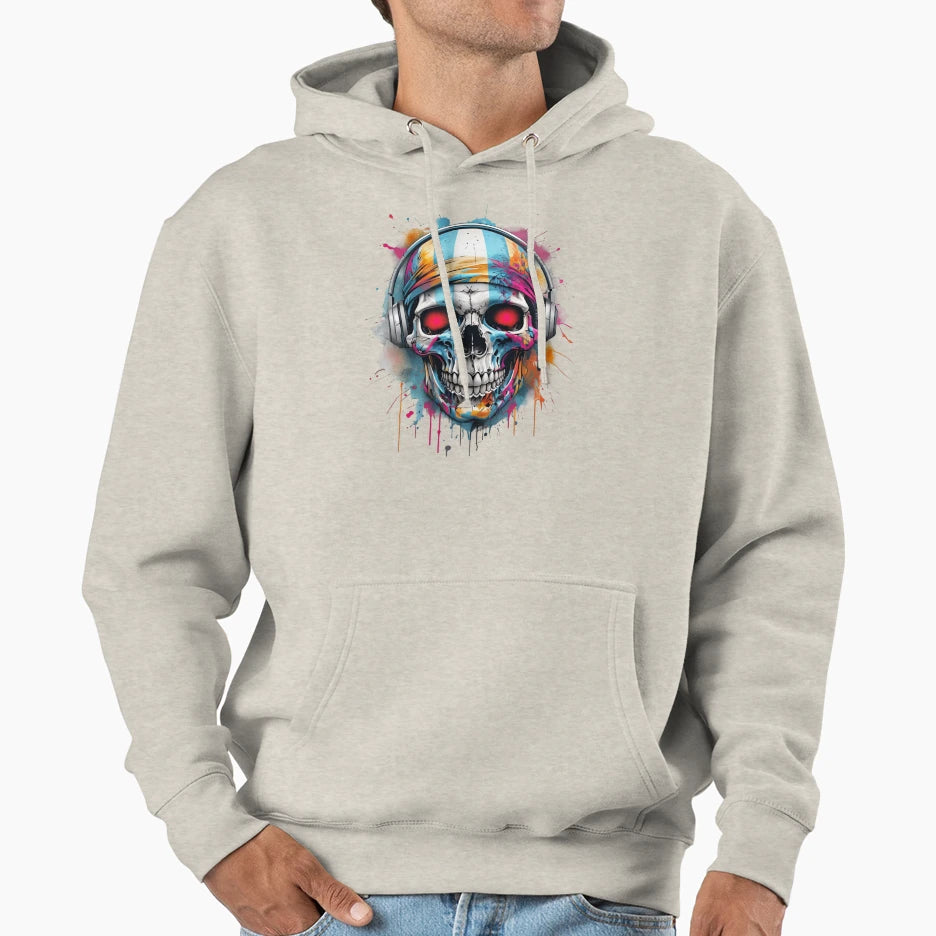 Skull Headphones Hoodie - Novelty Apparel for Adults - T-Shirt, Sweatshirt, Hoodie