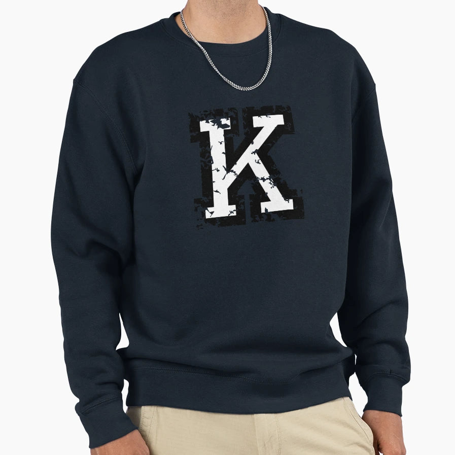 Letter K Distressed Two Color Sweatshirt - Minimalist Print for Adults - T-Shirt, Sweatshirt, Hoodie