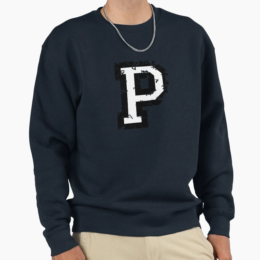 Letter P Distressed Two Color Black Sweatshirt - Trendy Graphic Unisex - T-Shirt, Sweatshirt, Hoodie