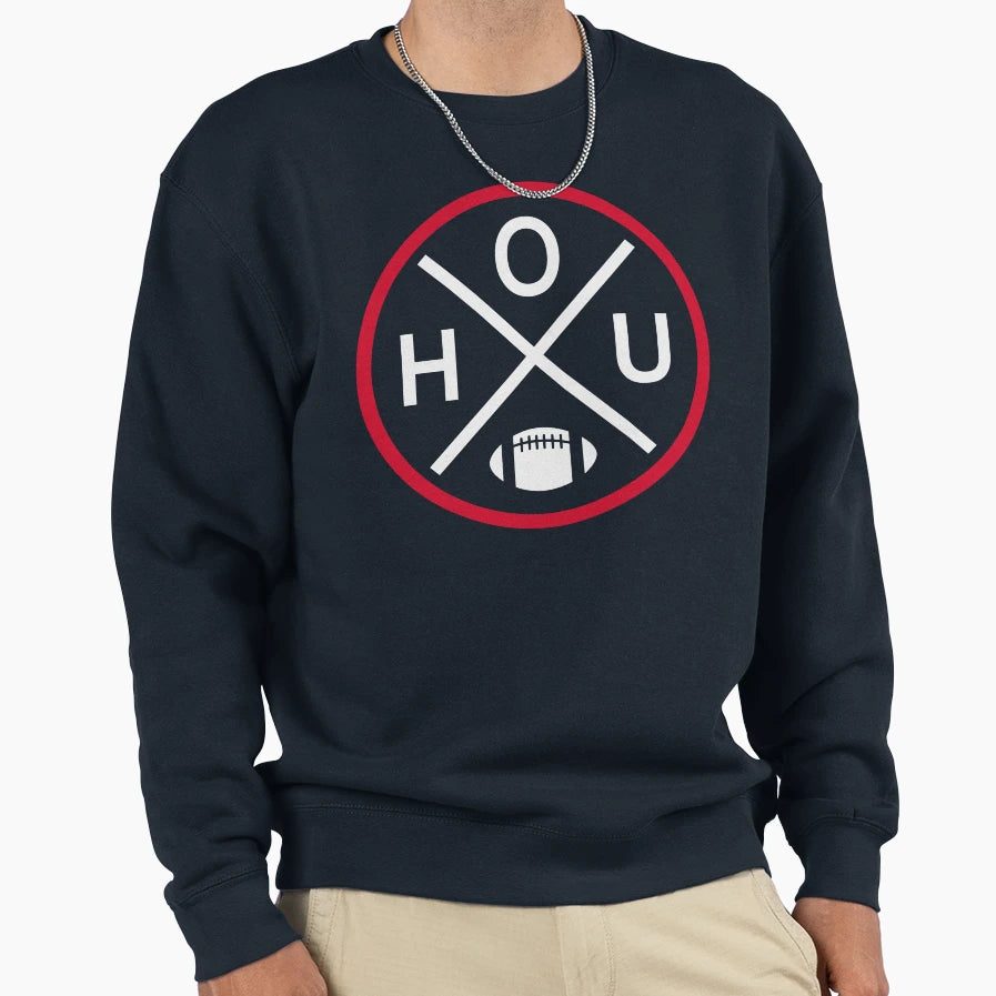 Houston Football Emblem Hou Sweatshirt - Fun Novelty Design for Adults - T-Shirt, Sweatshirt, Hoodie
