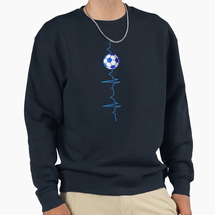 Blue Neon Soccer Heartbeat Pulse Sweatshirt - Fun Novelty Design Unisex - T-Shirt, Sweatshirt, Hoodie