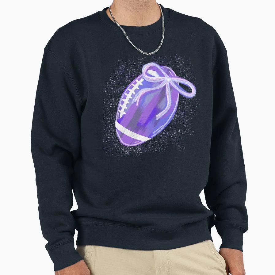 Purple Football Bow Soft Coquette Sweatshirt - Minimalist Print for Adults - T-Shirt, Sweatshirt, Hoodie