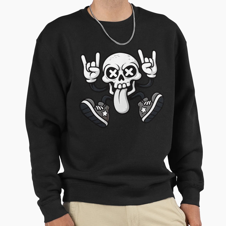 Kawaii Punk Skull Monochrome Rock Sweatshirt - Graphic Print Unisex - T-Shirt, Sweatshirt, Hoodie