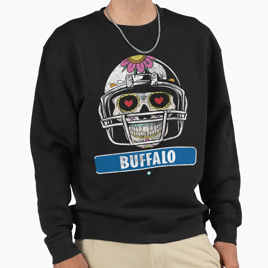 American Football Buffalo Skull Sweatshirt - Unique Graphic Unisex - T-Shirt, Sweatshirt, Hoodie