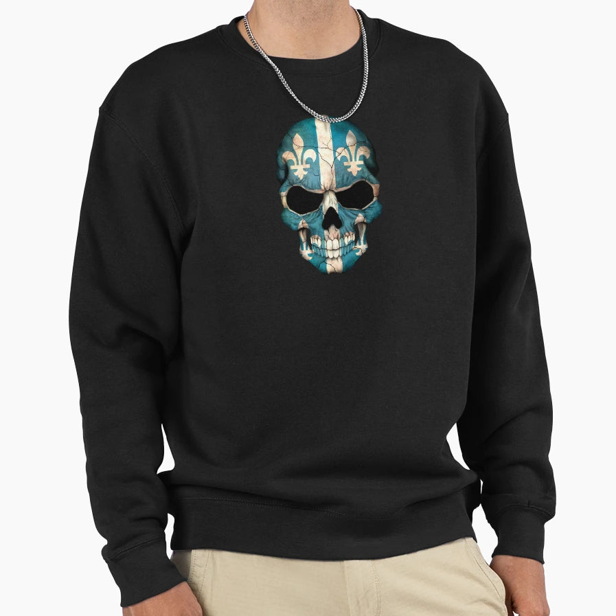 Quebec Flag Skull Sweatshirt - Minimalist Print for Adults - T-Shirt, Sweatshirt, Hoodie