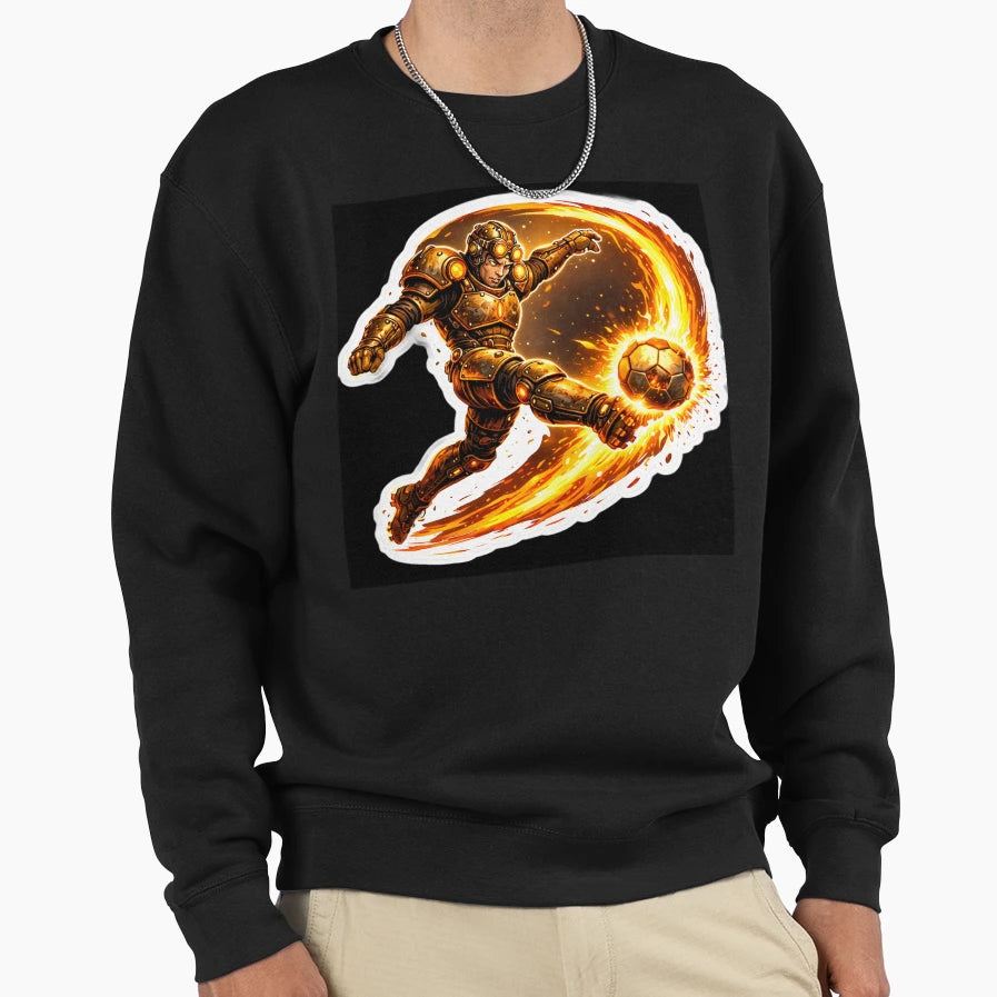 Steampunk Soccer Player Fireball Kick Sweatshirt - Minimalist Print Unisex - T-Shirt, Sweatshirt, Hoodie