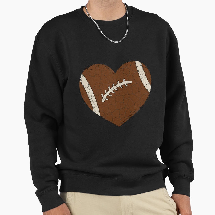 Cracked Grunge Football Heart Sweatshirt - Aesthetic Graphic Men Women - T-Shirt, Sweatshirt, Hoodie