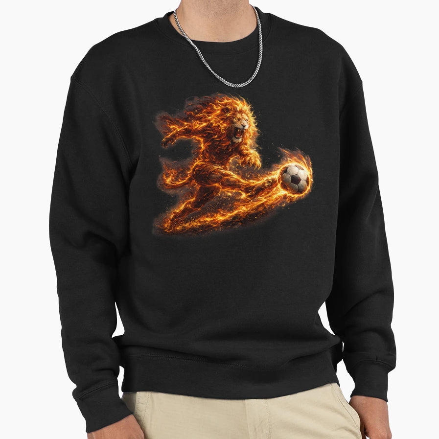 Fierce Fire Lion Kicking Soccer Sweatshirt - Custom Art Print Men Women - T-Shirt, Sweatshirt, Hoodie