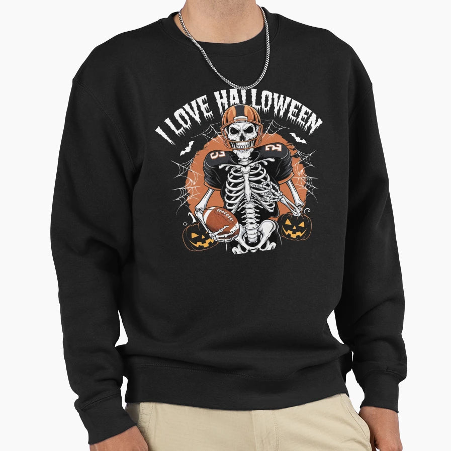 Halloween Football Skeleton I Love Sweatshirt - Aesthetic Graphic Unisex - T-Shirt, Sweatshirt, Hoodie