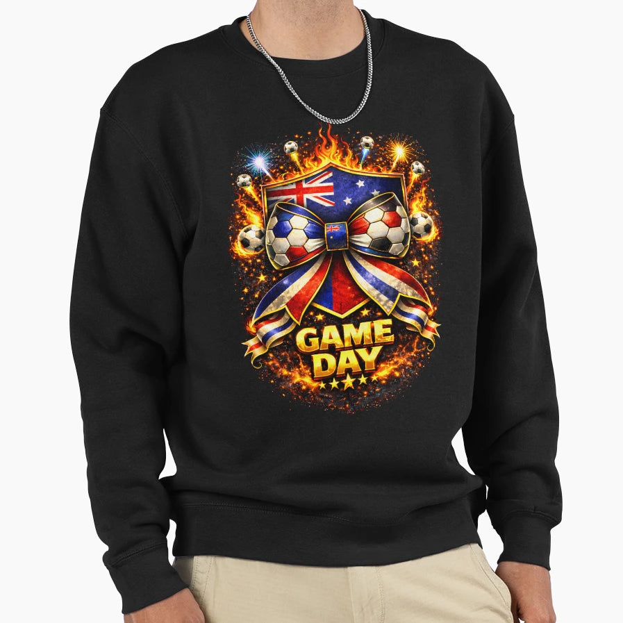 Australia Soccer Bow Game Day Fire Sweatshirt - Graphic Print Men Women - T-Shirt, Sweatshirt, Hoodie