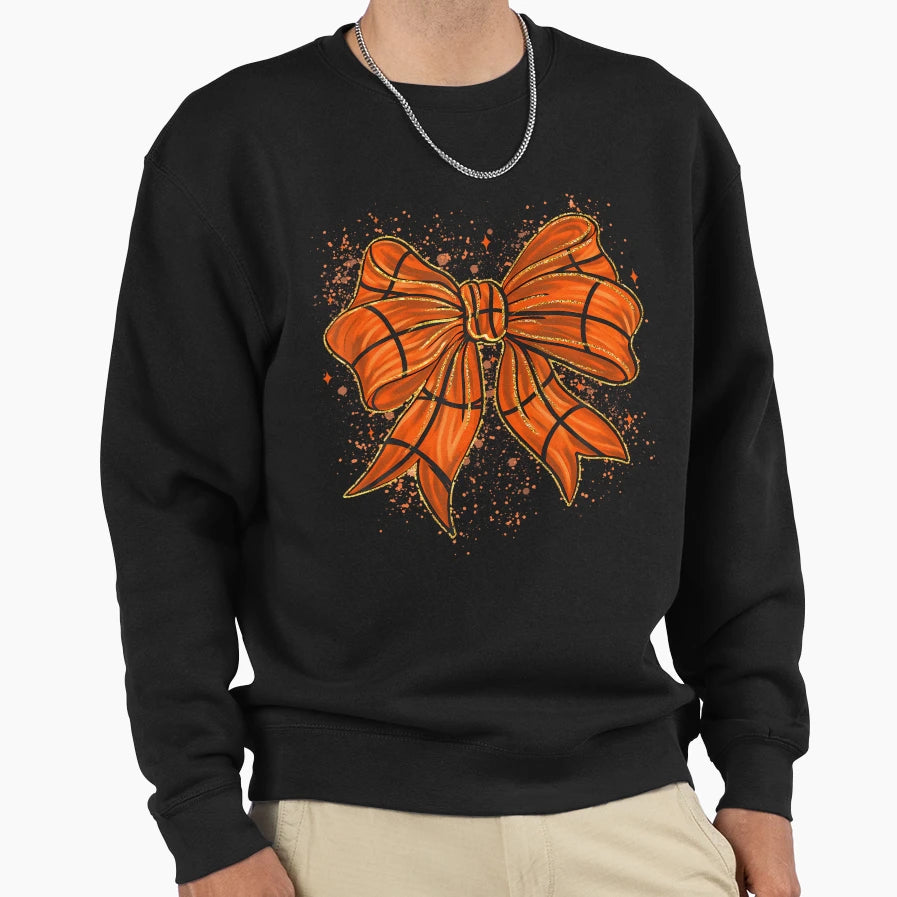 Basketball Coquette Bow Basketball Bow Sweatshirt - Unique Graphic Unisex - T-Shirt, Sweatshirt, Hoodie
