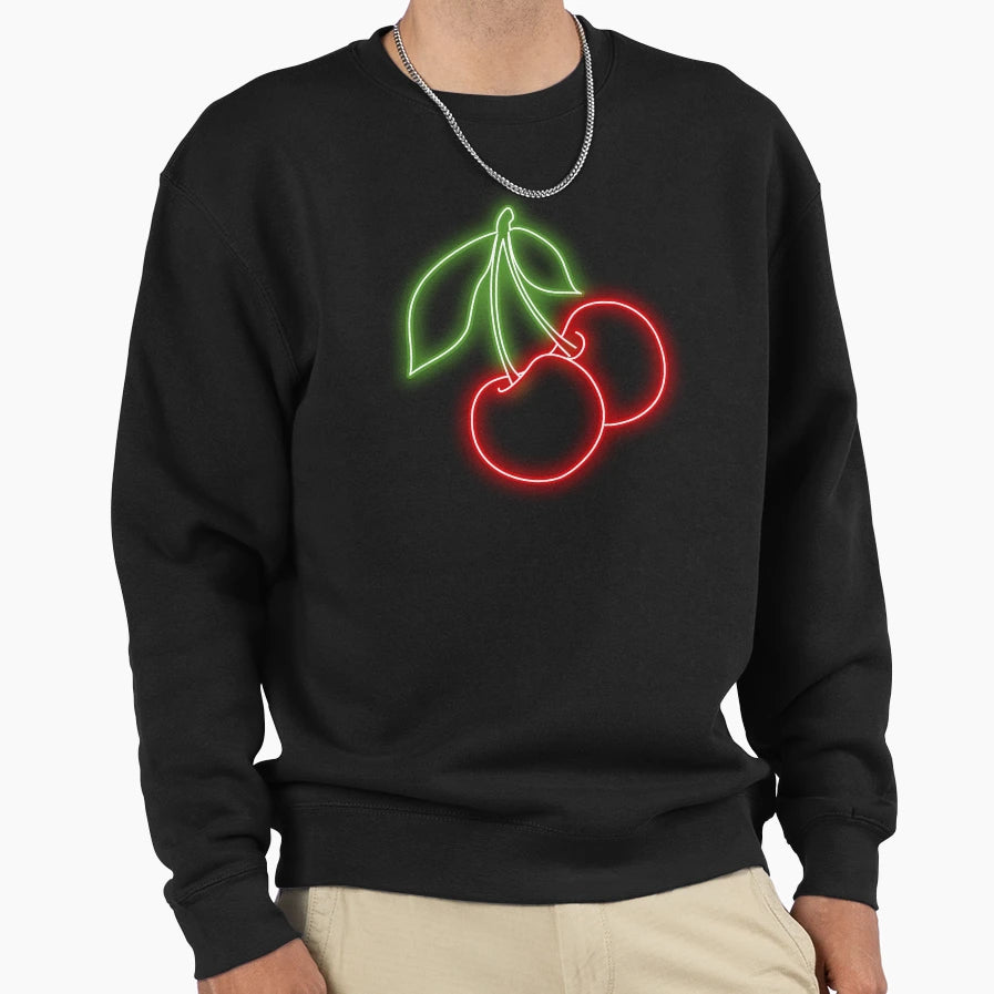 Heartbeat Neon Cherry Sweatshirt - Aesthetic Graphic for Adults - T-Shirt, Sweatshirt, Hoodie