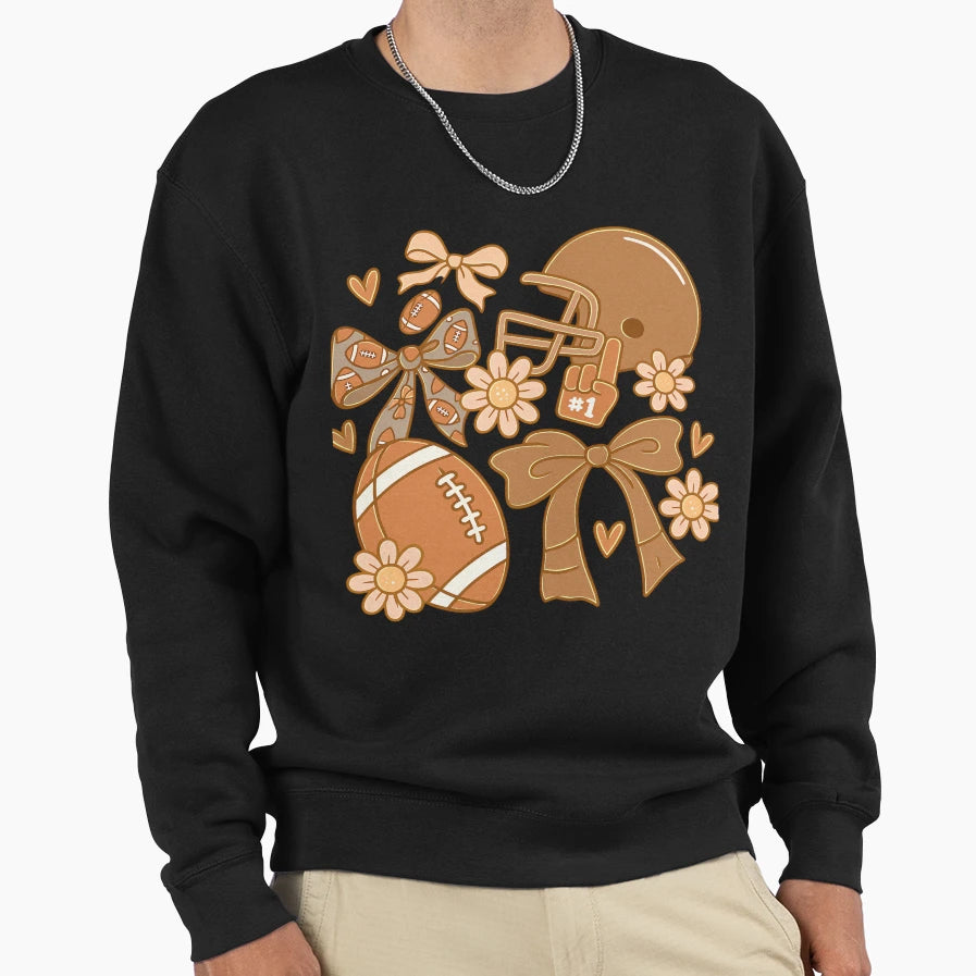 Football Floral Helmet Bow Fans Sweatshirt - Graphic Print Men Women - T-Shirt, Sweatshirt, Hoodie